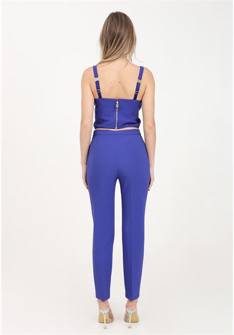 Indigo blue women's trousers with logo buttons ELISABETTA FRANCHI | PA02841E2828